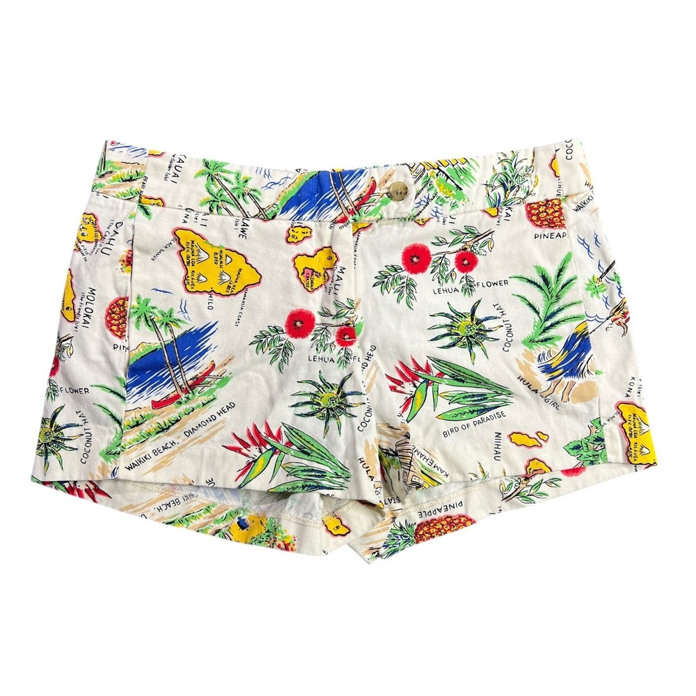 J.Crew Women's 2 Hawaiian Postcard Print Chino Shorts G2317 Tropical Cotton‎